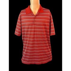 Nike Golf Polo‎ Dri-Fit Shirt Men Large Red & White Stripe Short Sleeve